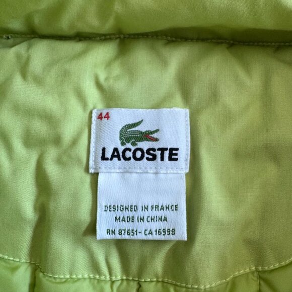 Lacoste Puffer Vest Womens 44 Large Green Zip Up Stand Up Collar Quilted Lightwe - Picture 3 of 10